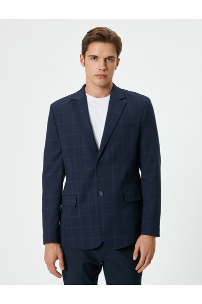 Koton Blazerjacke mit Karomuster, Taschen und Knöpfe, normale Passform