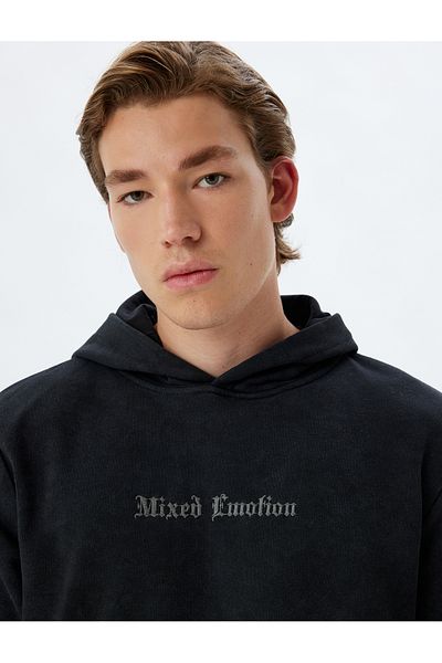 Koton Basic Hooded Cotton Blend - Slogan Embroidered Washable φούτερ