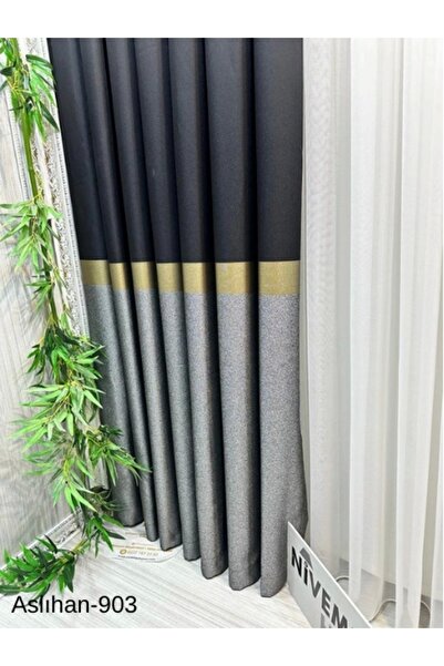 NİVEMESHOME Nivemeshome Aslıhan Μαύρο-χρυσό Ft 632116 V-903 1/3 Κοντή κουρτίνα με φόντο μπαταρίας Apm