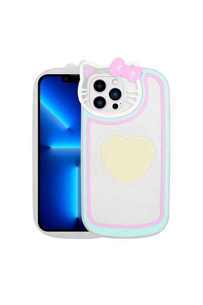 zore iPhone 12 Pro Max Compatible Cat Figure Transparent Pop Socket Zore Rhythmic Case-White