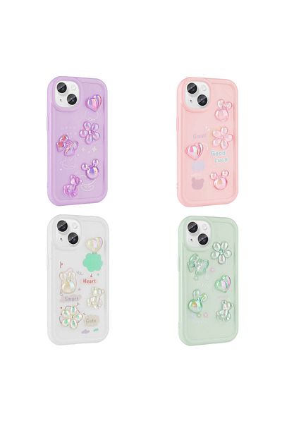 zore iPhone 15 Compatible Shiny Zore Toys Silicone Case with Embossed Figure-White