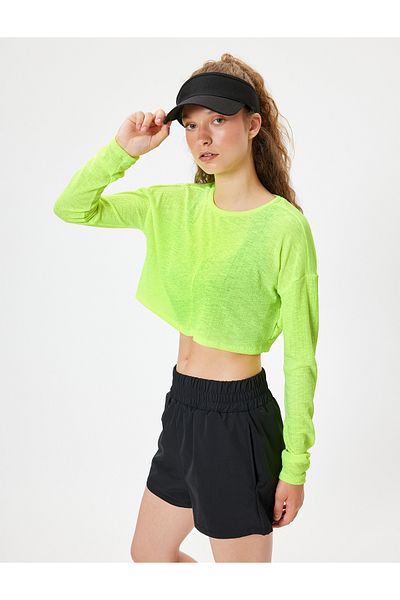 Koton Sport Camisole Crop Tricou Mânecă lungă Decolteu Crew Spate Detaliat Potrivire confortabilă