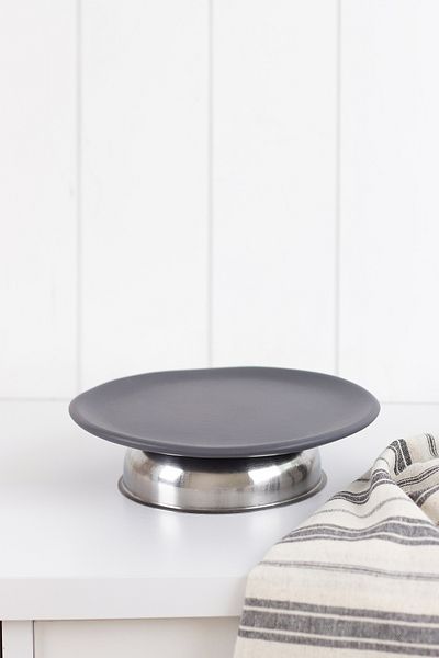 Beige & Stone Low Metal Leg 23 cm Ceramic Cake Pastry Round Serving/ Presentation Plate Stand