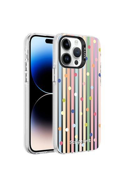 zore iPhone 14 Pro Max Compatible Patterned Zore Silver Hard Case-Dots