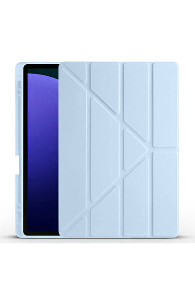 zore Galaxy Tab S9 Fe Plus Blue Tri Folding Zore Stand with Pen and Compartment - Case