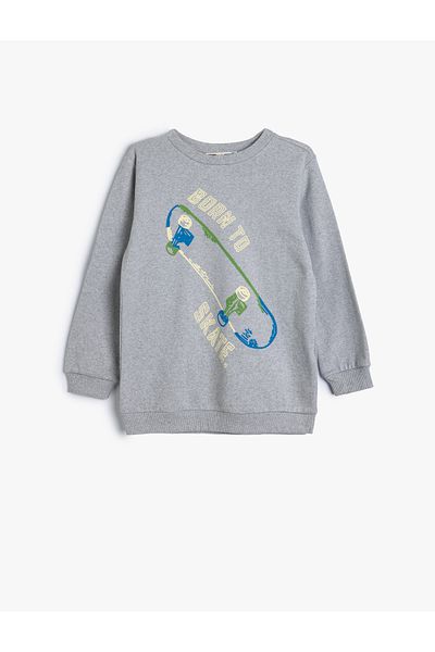 Koton Skateboard Printed Raised Sweatshirt - Crew Neck