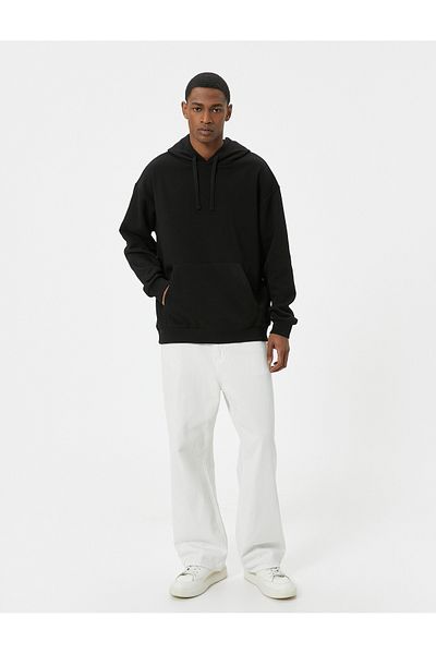 Koton Oversize φούτερ με κουκούλα Basic μακρυμάνικο καγκουρό τσέπη με λεπτομέρεια