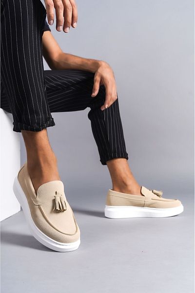 Zerenyus SLW154 Blaze ανδρικά σουέτ αθλητικά παπούτσια - Casual Classic BT Cream χωρίς κορδόνια και φούντες
