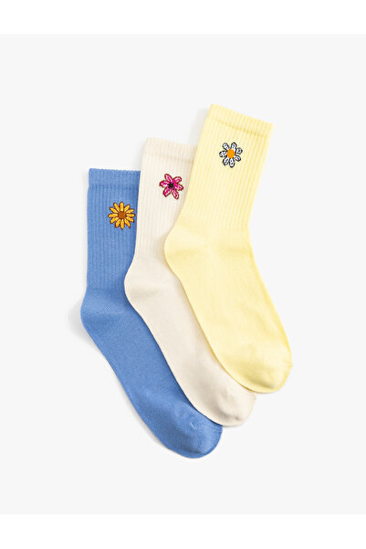 Koton Set de 3 șosete cu flori brodate multicolore