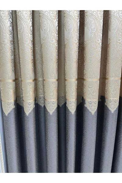 NİVEMESHOME Nivemeshome Milas 671539   - Dark Grey/Cream, 1/3 Pleated, Close Pleated Background Curtain