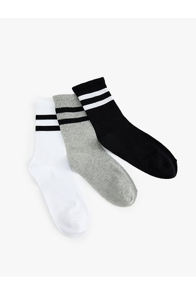 Koton Pachet de 3 șosete de tenis cu dungi multicolore