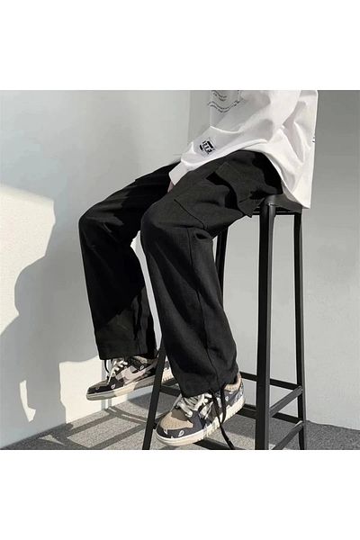 1blood Harajuku Unisex Cargo Pocket Black Tracksuit Pocketcargo Pantalon