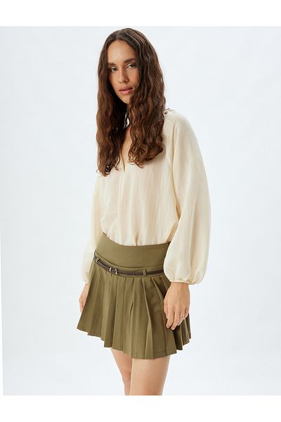 Koton Comfortable Fit - Pleated Mini Skirt and Belt