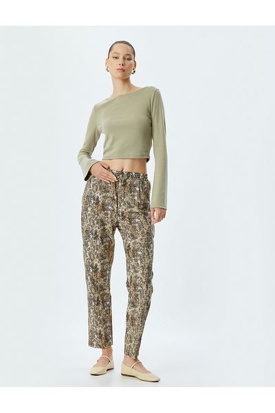 Koton Viscose Snakeskin Look Carrot Trousers Lace up Waist