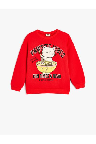 Koton Sweatshirt mit Rundhalsausschnitt und Katzenmuster