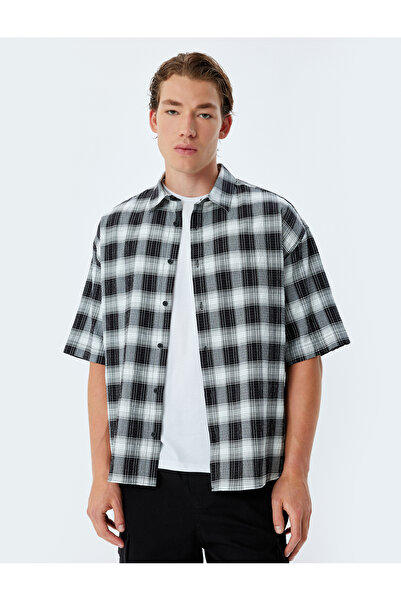 Koton Шарена риза с къс ръкав от смесен памук