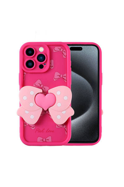 zore iPhone 15 Pro Max Case with Camera Protection and Figure Design - Pink Dark
