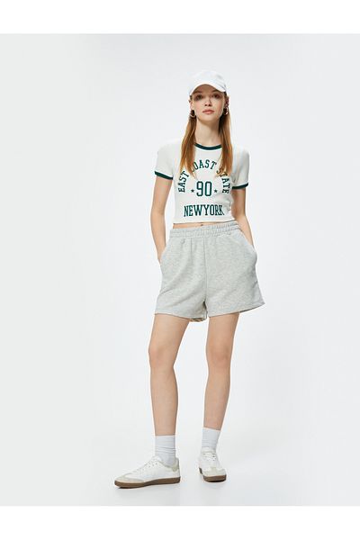 Koton Tricou Crop cu imprimeu pentru colegiu - Decolteu, Slim Fit