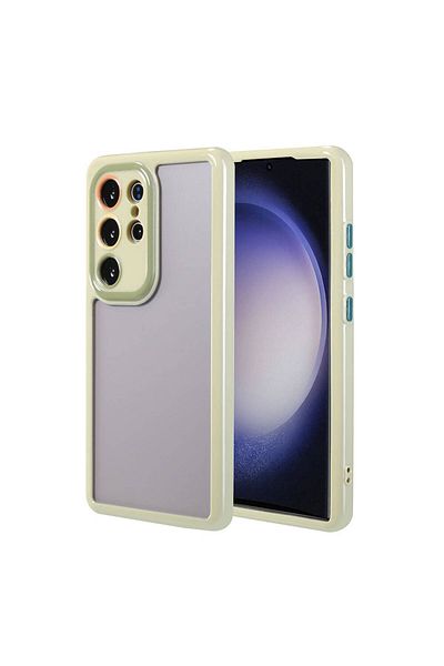 zore حافظة لهاتف Galaxy S23 Ultra مع حماية للكاميرا وحواف ملونة وغطاء بتصميم إطار من Zore Vitamin - أخضر