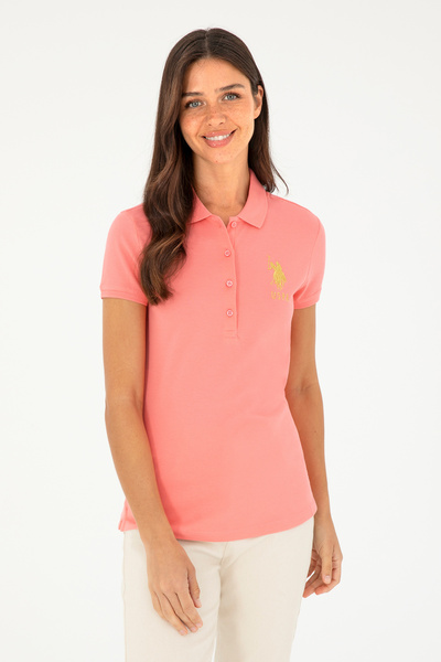 U.S. Polo Assn. تي شيرت نسائي ذو ياقة بولو أساسي باللون الوردي 50280071-VR105