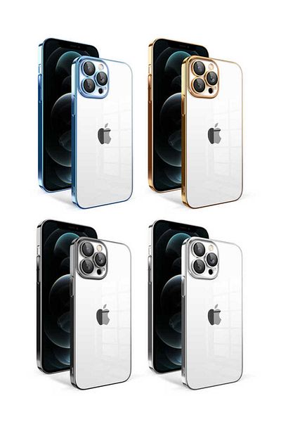 zore Zore Garage Case with Camera Protection Color Frame Compatible with iPhone 12 Pro Max-Gold