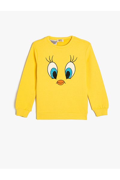 Koton Лицензиран суитшърт Tweety - кръгло деколте, повдигнат памук