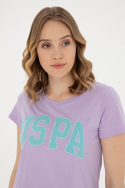 U.S. Polo Assn. Tricou de bază liliac cu decolteu pentru femei 50280036 -VR034