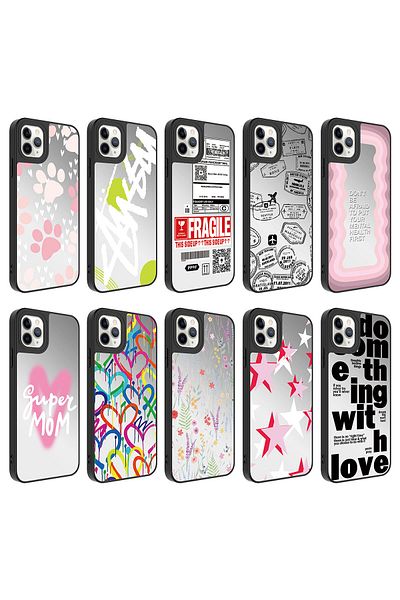 zore iPhone 11 Pro Compatible Mirror Pattern Camera Protected Glossy Zore Mirror Case-Heart