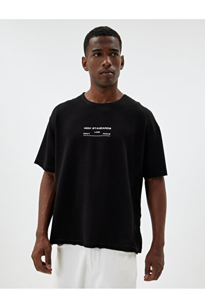 Koton Oversize Tişört Slogan Baskılı Bisiklet Yaka Kısa Kollu Pamuk Karışımlı