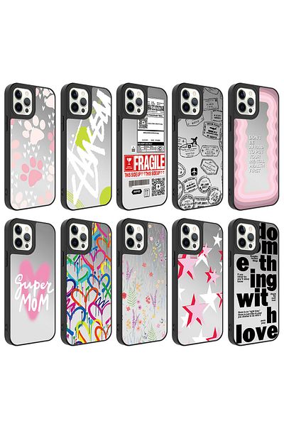 zore iPhone 12 Pro Max Compatible Mirror Patterned Camera Protected Glossy Zore Mirror Case-Heart