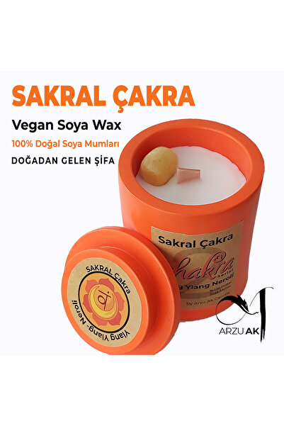 MEDİTASYON SERİSİ Sakral Çakra dengeleyici doğal soya mumu - Doğal taş ilaveli enerji mumu