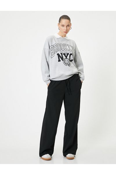 Koton College Themed Printed Oversize Polo Sweatshirt