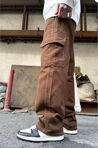 Z1MAN Men's Cargo Pocket Baggy Pants Brown