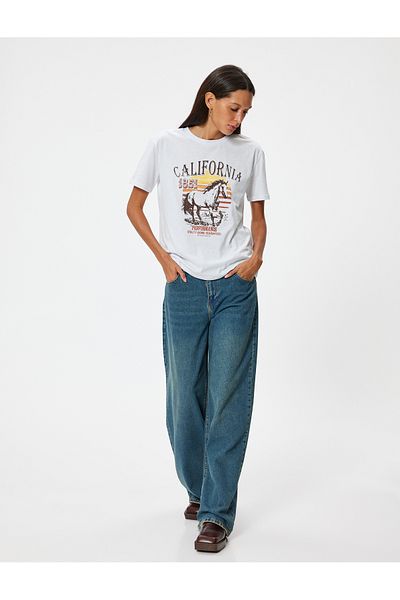 Koton City Printed Oversize T-Shirt - Crew Neck, Short Sleeve