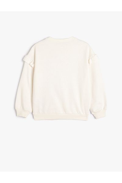 Koton Dog Printed Ruffled Long Sleeve Cotton Sweatshirt