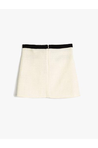Koton Tweed Skirt - Button Design with Pocket Detail and Bow