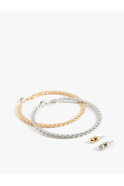 Koton Set of 4 Twisted Hoop and Ball Earrings
