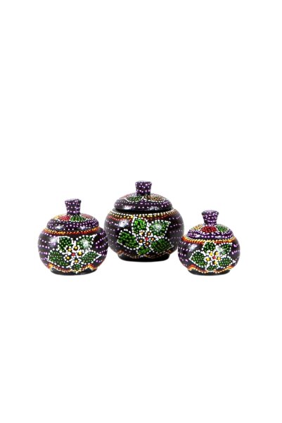 Dünyadan Hediyeler Small Spice Rack Mindi Tree Handcrafted Set with Three Lids