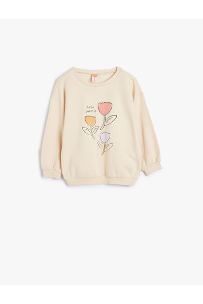 Koton Cotton Long Sleeve Floral Printed Sweatshirt - Crew Neck