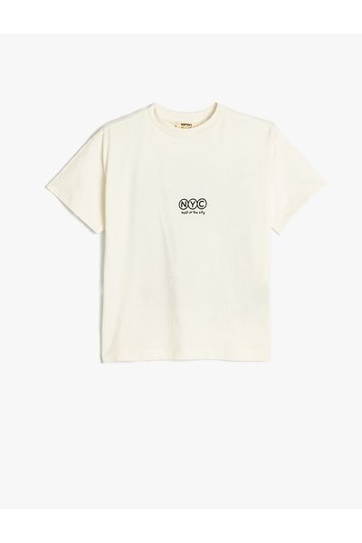Koton Kurzärmliges Baumwoll-T-Shirt mit City-Print und Rundhalsausschnitt