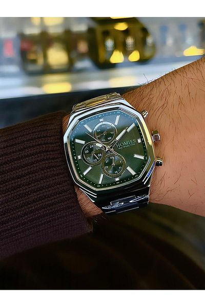 Homies Homi̇es Men's Wristwatch Steel Stainless Cord 3 Atm Water Proof Green Dial
