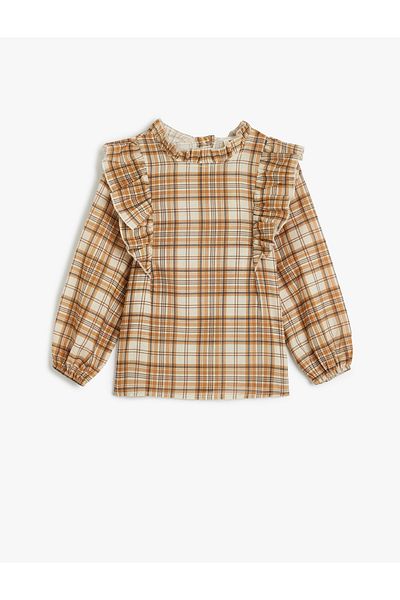 Koton Cotton Long Sleeve Shirt - Round Neck and Ruffle Detail