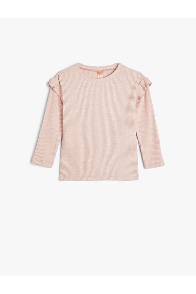 Koton Long Sleeve Soft Textured T-Shirt - Ruffle Detail, Ribbed