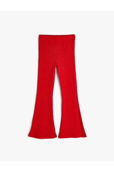Koton Flared Leg Trousers with Ribbed Slit Detail and Elastic Waist