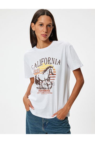 Koton City Printed Oversize T-Shirt - Crew Neck, Short Sleeve