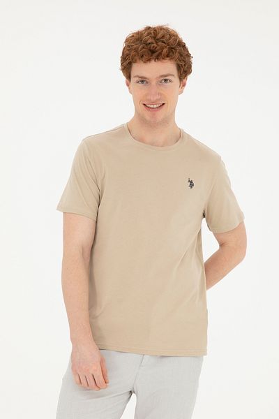 U.S. Polo Assn. Ανδρικό μπλουζάκι με κανονική εφαρμογή Crew Neck Light Khaki Basic 50279632-vr183