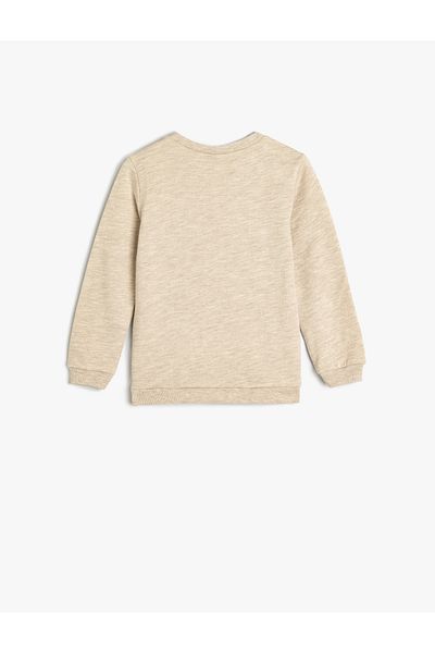 Koton Lion Printed Cotton Sweatshirt - Long Sleeve and Ribbon