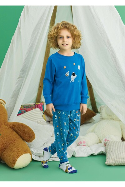İYİBU Set de pijamale termice moale cu tematică spațială pentru băieți