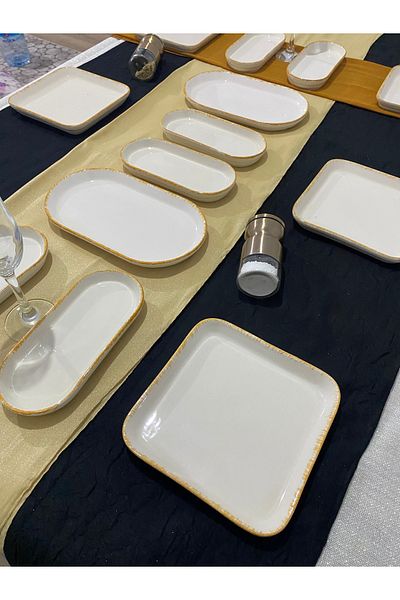 MTD SERAMİK Pearl Gold Pattern Luxury Breakfast Set for 6 People 14 Pieces