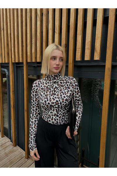 FİOXCO Μπλούζα με μοτίβο Holly με λεπτομέρεια ντραπέ ψηλός λαιμός